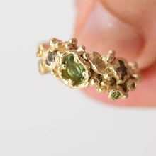 Load image into Gallery viewer, R1003 | Coral Detailed Ring with Colored Diamonds and Tourmalines