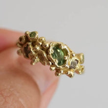 Load image into Gallery viewer, R1003 | Coral Detailed Ring with Colored Diamonds and Tourmalines