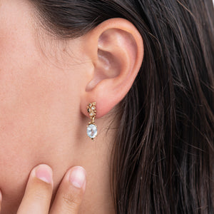 E1006 | Cluster Aquamarine Earrings with White Diamonds