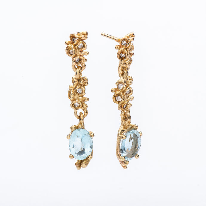 E1007 | Cluster Aquamarine Earrings with White Diamonds