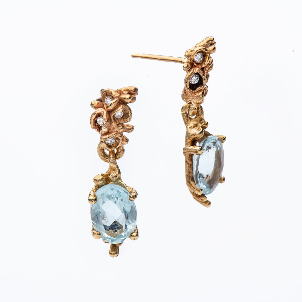 E1006 | Cluster Aquamarine Earrings with White Diamonds