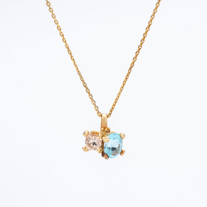 N1006 | Blue Topaz and Morganite Necklace with Granules