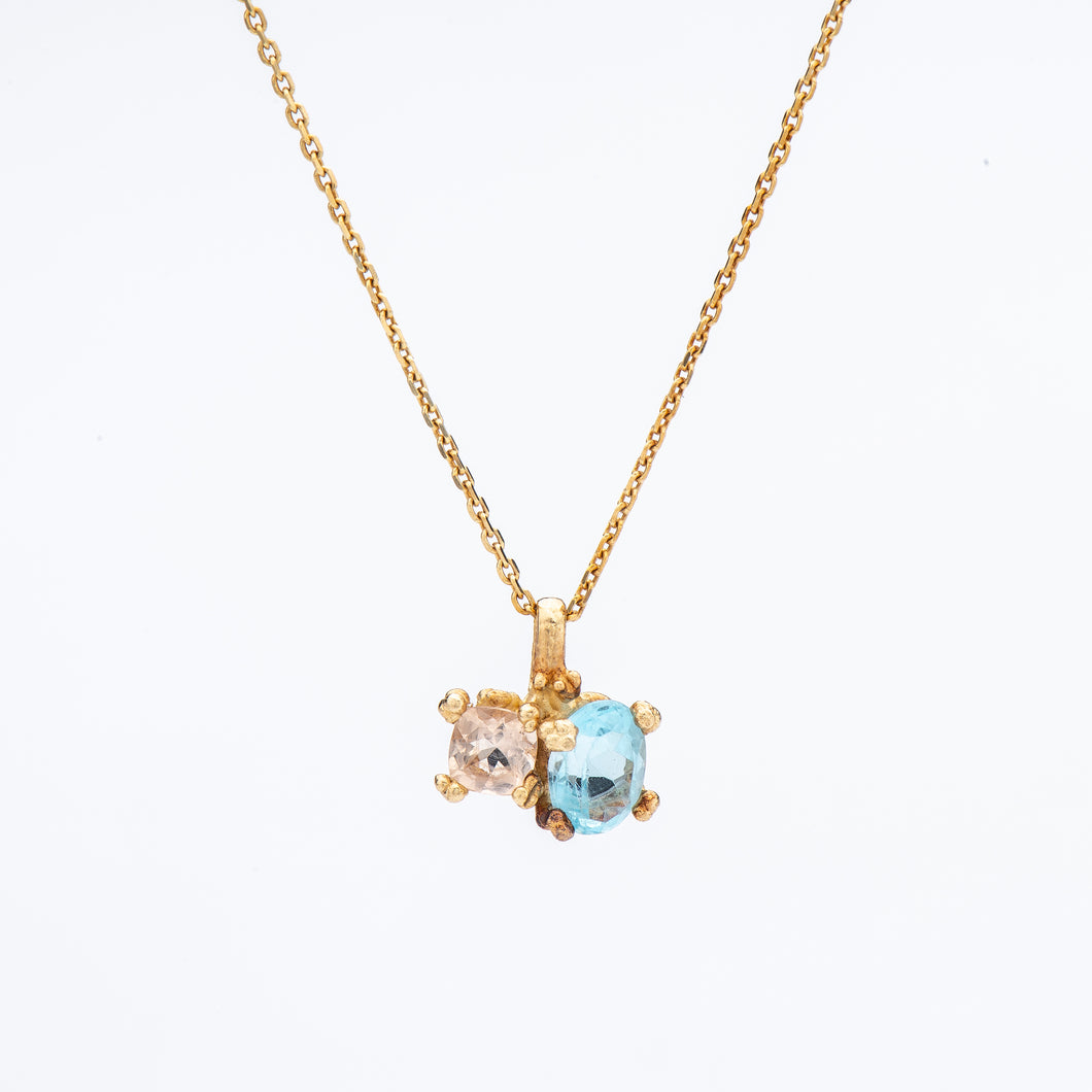 N1006 | Blue Topaz and Morganite Necklace with Granules