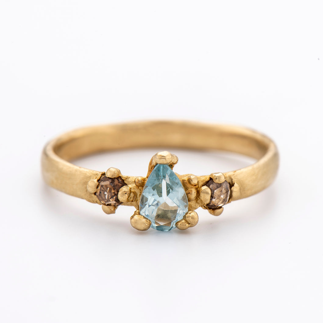 R1014 | Pear Shaped Aquamarine and Rose cut Diamond Ring
