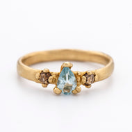 R1014 | Pear Shaped Aquamarine and Rose cut Diamond Ring