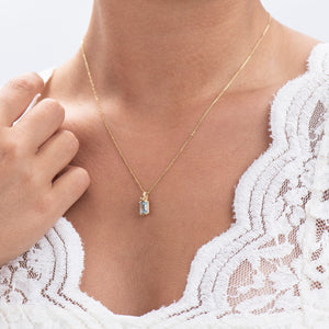 N1003 | Emerald Cut Aquamarine Necklace with Marine Details