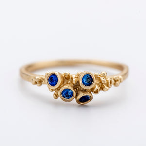 R1028 | Sapphire Cluster Ring with Coral Details